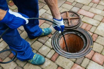 Plumber cleaning an outdoor sewer drain in Ladera Ranch